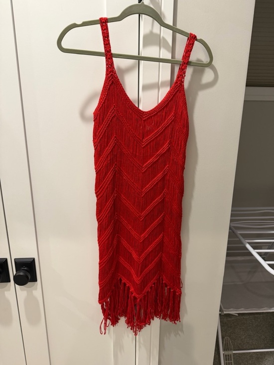 Dasayo Other - Dasayo Red Knit Fringe Tank Dress Beach Cover up